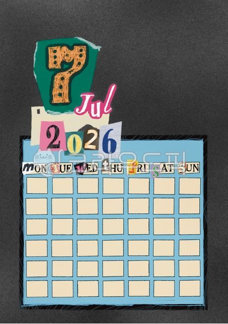 2026년7월달력,2026년달력,2026calendar,스티커판,7월,july,jul,vintage,collage,빈티지일러스트,캘린더,2026