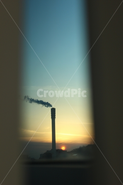 일몰,구름,창문,하늘,굴뚝,산업,industry,industrial