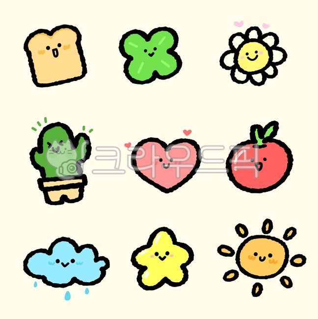 Icon,illustration,hand-drawn icon,flat illustration,doodle sticker,doodle icon,bread,toast,clover,daisy,cactus,heart,cloud,star,sun,pastel icon,pastel,icon drawing,doodle illustration,doodle icon,cute icon,pastel illustration,flat ve
