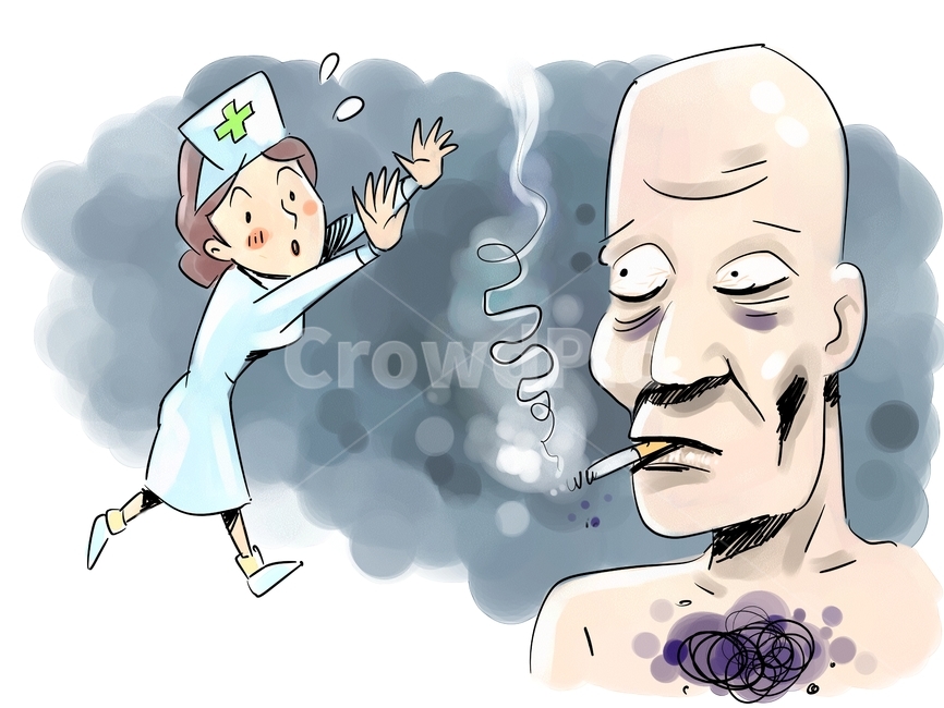 노인,노년,중년,질병,질환,쇠퇴,퇴화,쇠약,노인질병,노년질병,노인성질환,노인건강,병자,환자,치료,질병관리,건강관리,노약자,고령화,노령화,노화,성인병,노인복지,노후,늙음,노망,장애,보건,사회문제,노인층,60대,70대,80대,90대,아픔,고통,통증,보험,캐릭터,가난,빈곤,빈곤층,소외,소외계층,회화,펜화,페인터,일러스트,만화,수채화,삽화,상황그림,상황일러스트,드로잉,핸드드로잉,아트,미술,담배,담배연기,흡연,금연,냄새,골초,담배냄새,간접흡연,폐암,기관지,저지함,건강,호흡기,폐,다크서클,호흡기질환,노인흡연,피곤,손사래,당황,간호사,간호원,여자,찡그림,남자,할아버지,죽음,폐인,대머리,곁눈질,human,인간,person,사람,노인,어르신,old man, senior citizen,그래픽,일러스트레이션,graphic,illustration