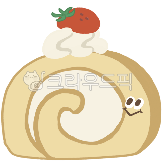 롤케이크,케이크,디저트,딸기,생크림,일러스트,드로잉,캐릭터