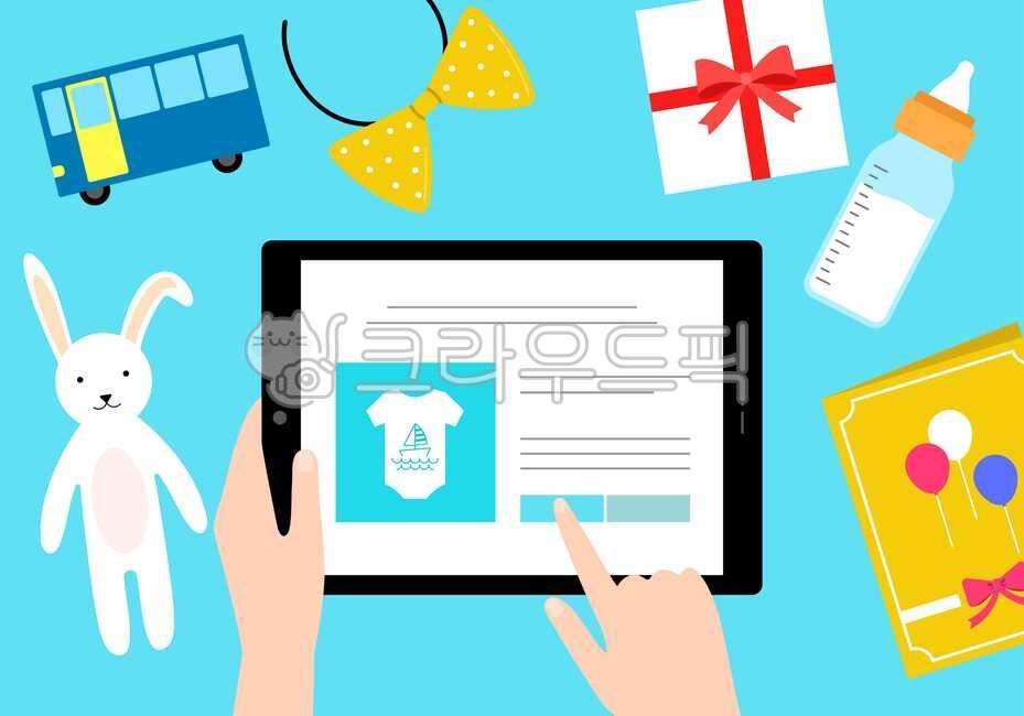 일러스트,일러스트레이션,드로잉,그림,벡터,비즈니스,플랫,탑뷰,핸드모션,손,제스쳐,쇼핑,쇼핑몰,인터넷쇼핑,타블렛,컴퓨터,장난감,아기,어린이,자동차,버스,토끼,인형,머리띠,선물,상자리본,젖병,카드,초대장,옷,아기옷,모바일쇼핑,모바일,ribbon,headband,gift,box,toy,car,bus,card,baby,bottle,shopping,computer,business,technology,hand,internet,concept,tablet,icon,digital,network,design,web,online,mobile,symbol,isolated,display,infant,child,flat,cartoon,cute,background,illustration,vector
