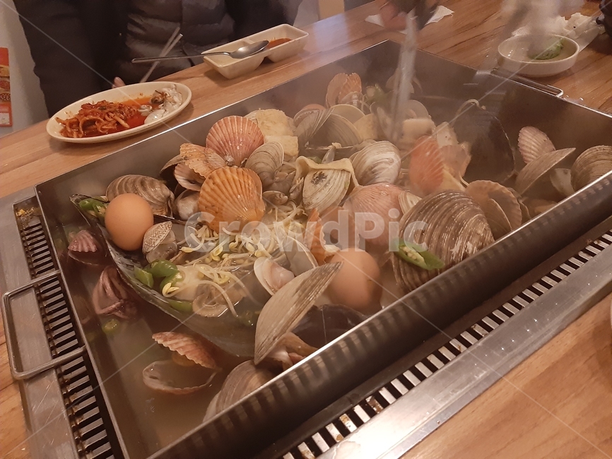 조개찜,조개,조개전골,음식,해산물,전골
