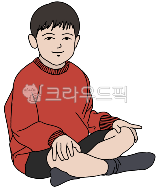 child,sitting,cross-legged,boy,red