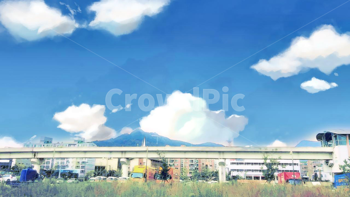 그림,바다,하늘,구름,뭉게구름,풍경,sea,sky,cloud,picture,하늘색,파랑색,연두색,수채화