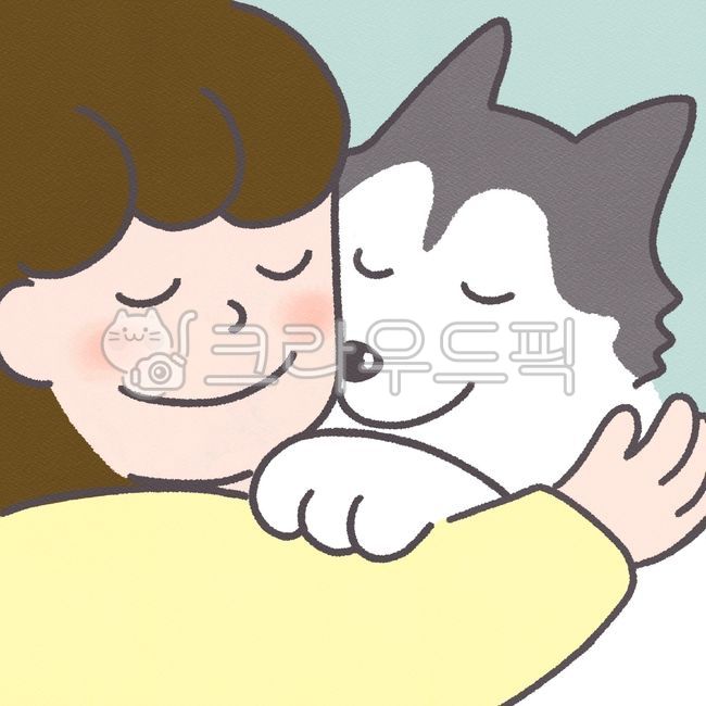 강아지,개,시베리안허스키,허그,사랑,껴안다,소녀,사람,여자,그림,일러스트,puppy,dog,siberianhusky,hug,cuddle,embrace,clasp,girl,person,woman,love,pet