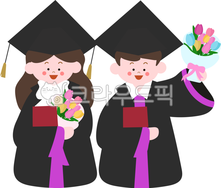 졸업,졸업커플,졸업일러스트,졸업남녀,학교,졸업식,졸업하는사람,꽃다발,졸업꽃다발,즐거운졸업