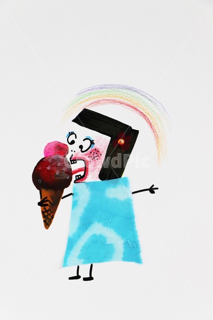 아이스크림,소녀,손그림,일러스트,유머