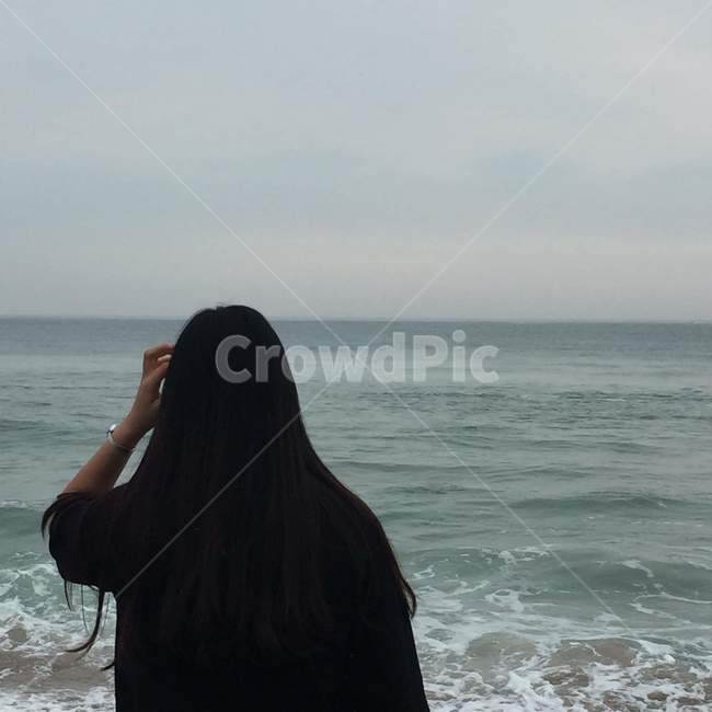 바다,풍경,뒷모습,바라보다,여자,파도