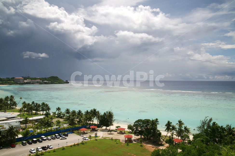 tide,rain,Beach,ocean,rain cloud,dark clouds,grass,Guam,Tumon Bay,blur