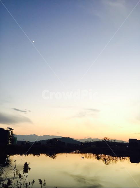 풍경,달,저수지,초저녁,nature,자연