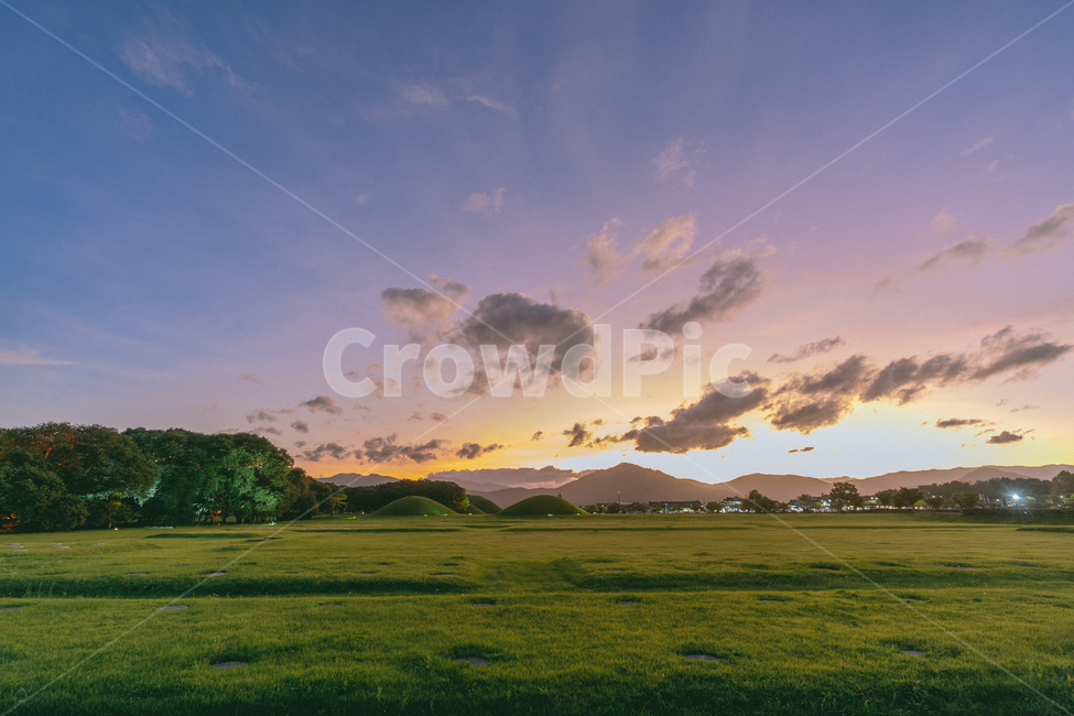 경주,왕릉,일몰,sunset,노을,하늘,sky,field,들,outdoors,옥외