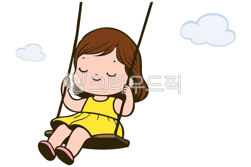 그네타는일러스트,그네,어린이,여자아이,노란원피스,구름,여자어린이,소녀