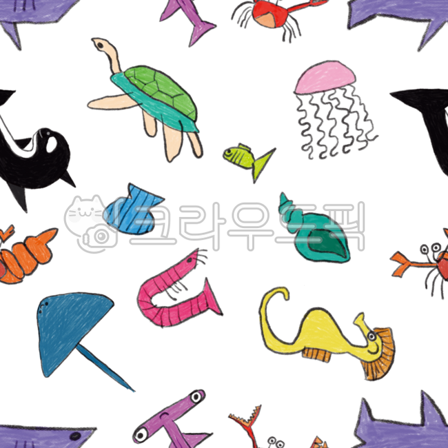 어린이그림,바다,바다생물,귀여운,거북이,해파리,소라,고둥,물고기,조개,새우,해마,상어,고래,꽃게,바닷가재,패턴,패턴일러스트,반복그림