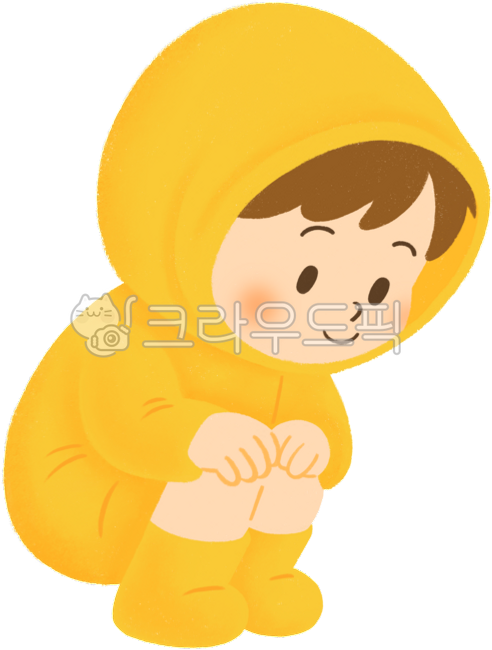 비,장마일러스트,비오는날,우비,우비입은어린이,장마철,장마,노랑,날씨,봄비,여름장마,귀여운,캐릭터,손그림,어린이,사람,아동,비옷,장화,어린이집,유치원,웅크린자세,앉아있는자세