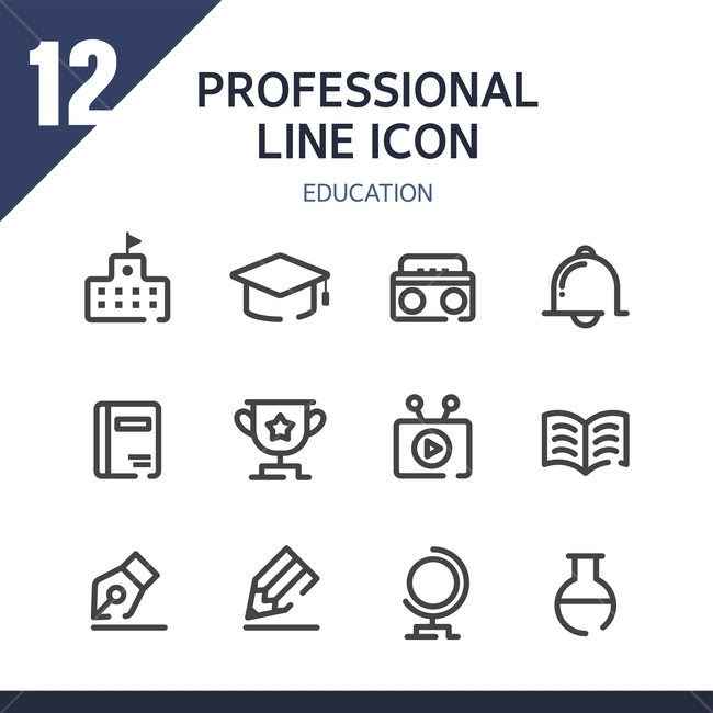 Line icon,education,book,icon,pencil,radio,globe,school,graduation cap,pen,Pictogram,championship cup,flask,Simple icon