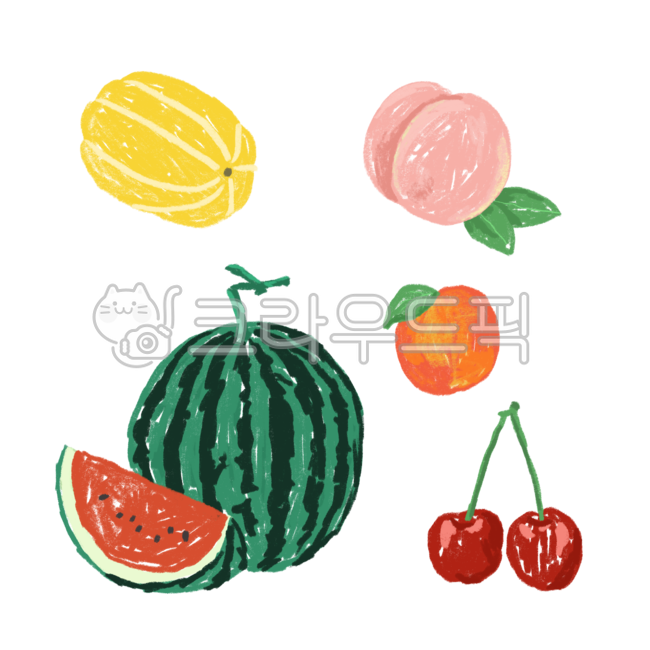 여름과일일러스트,여름과일,여름과일모음,여름과일세트,수박,참외,복숭아,자두,체리,핸드드로잉,색연필그림,색연필,과일,음식,fruit