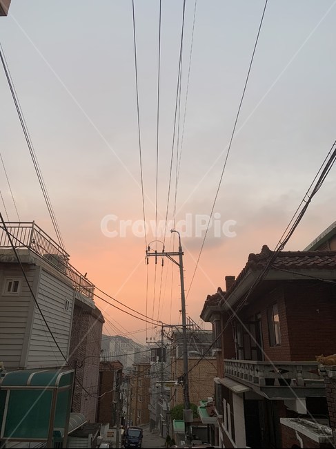 골목,노을,전신주,달동네,서울,동네,골목길,alley