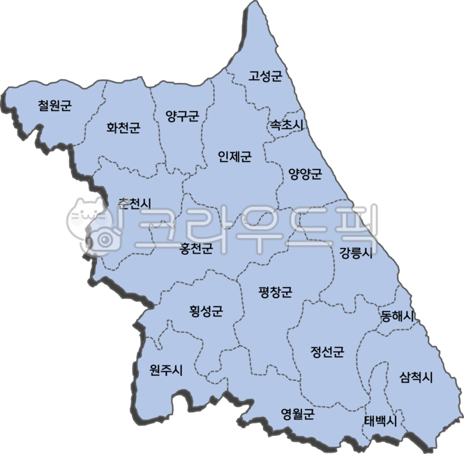 강원도,강원도지도,map,지도일러스트,강릉시,원주시,평창군,고성군