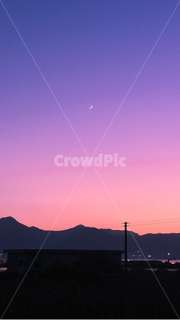 달,하늘,노을,moon,sky,초승달,풍경,sunset,밤하늘,밤,저녁