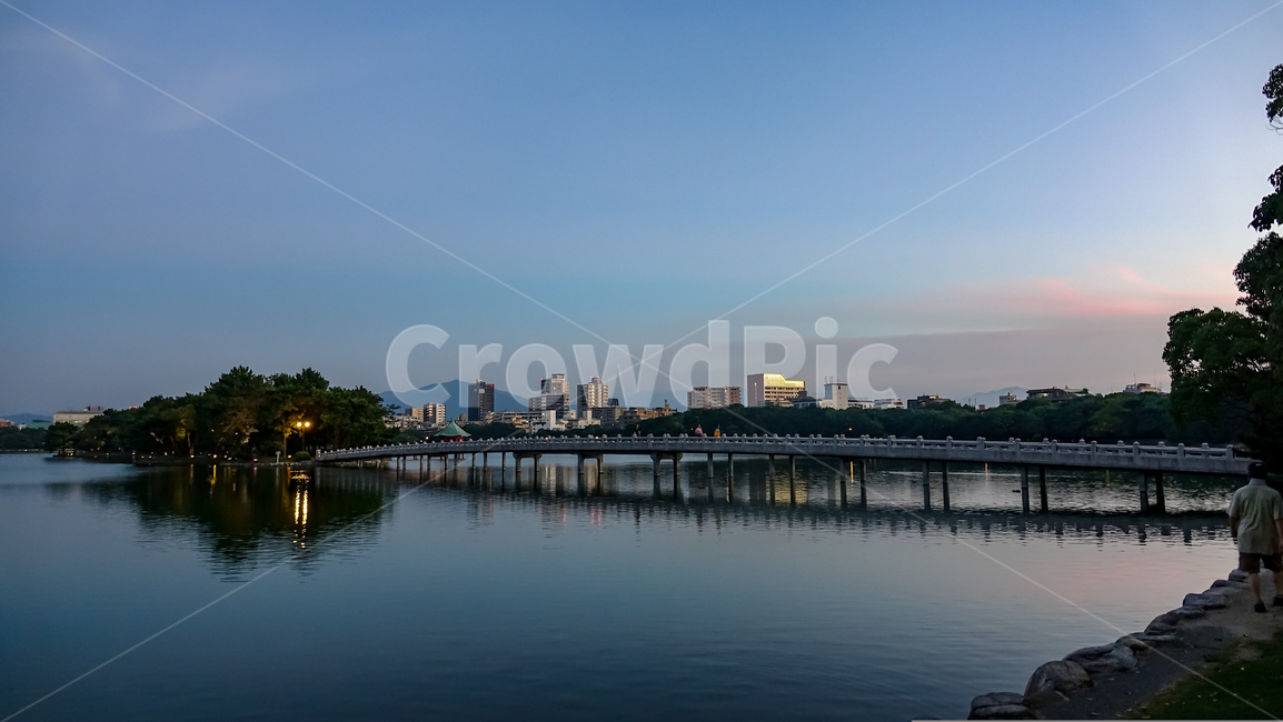 오호리공원,후쿠오카,공원,노을,일몰,풍경,핑크빛노을,호수,park,오호리코엔,fukuoka,감성,자연,나무,다리,water,물,waterfront,워터 프론트,port,포트,pier,교각