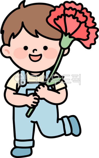 카네이션,꽃,배달,전달,가는길,선물,어버이날,스승의날,남자아이,소년,멜빵바지,사복,하늘색,파란색,걷는,뛰는,신난,활기찬,5월,가정의달,어린이,유아,키즈,감사,사랑,효도,행복,즐거운,일러스트,손그림,캐릭터,귀여운,png,누키,디자인소스,그래픽,이벤트,축하,아트,그림
