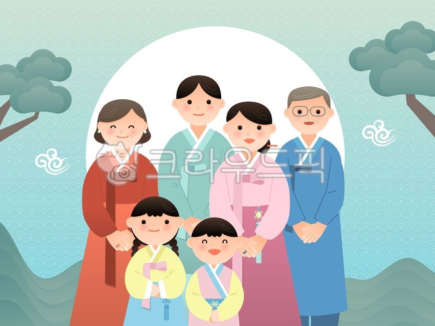 pine tree,dad,greeting,mom,holiday,son,grandma,children,design,tile,season,grandfather,event,graphic,new year,hand drawing,banner,reconciliation,home,popup,korea,doubles,background,Han bok,illustration,family,poster,daughter