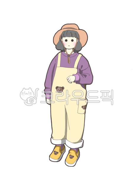 멜방소녀,밀집모자,곰돌이신발,사람,의상일러스트