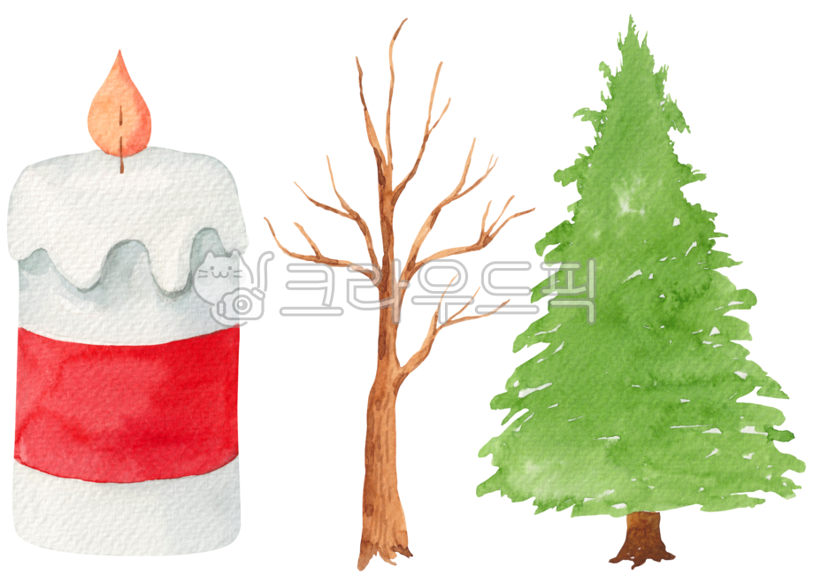일러스트,일러스트레이션,드로잉,그림,수채화,수작업,손그림,크리스마스,성탄절,겨울,시즌,집,소나무,전나무,크리스마스트리,트리,나무,식물,자연,초,양초,촛불,watercolor,illustration,painting,hand,drawn,christmas,xmas,winter,season,candle,fir,tree,green