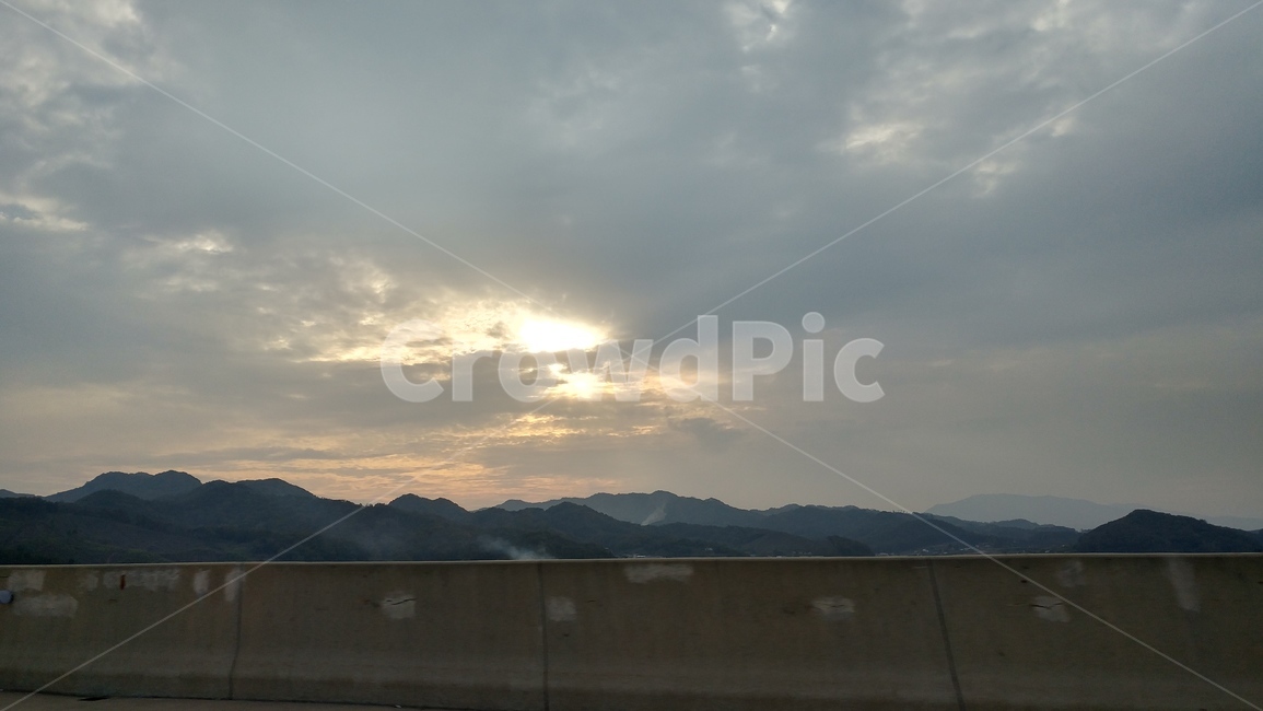 구름,산,해,노을,하늘,오후,흐림