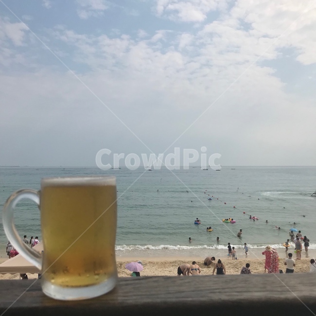 맥주,바다,풍경,휴가,여행객