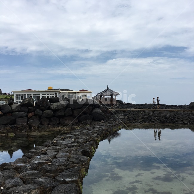 바다,제주도,돌다리,우도,하늘,구름
