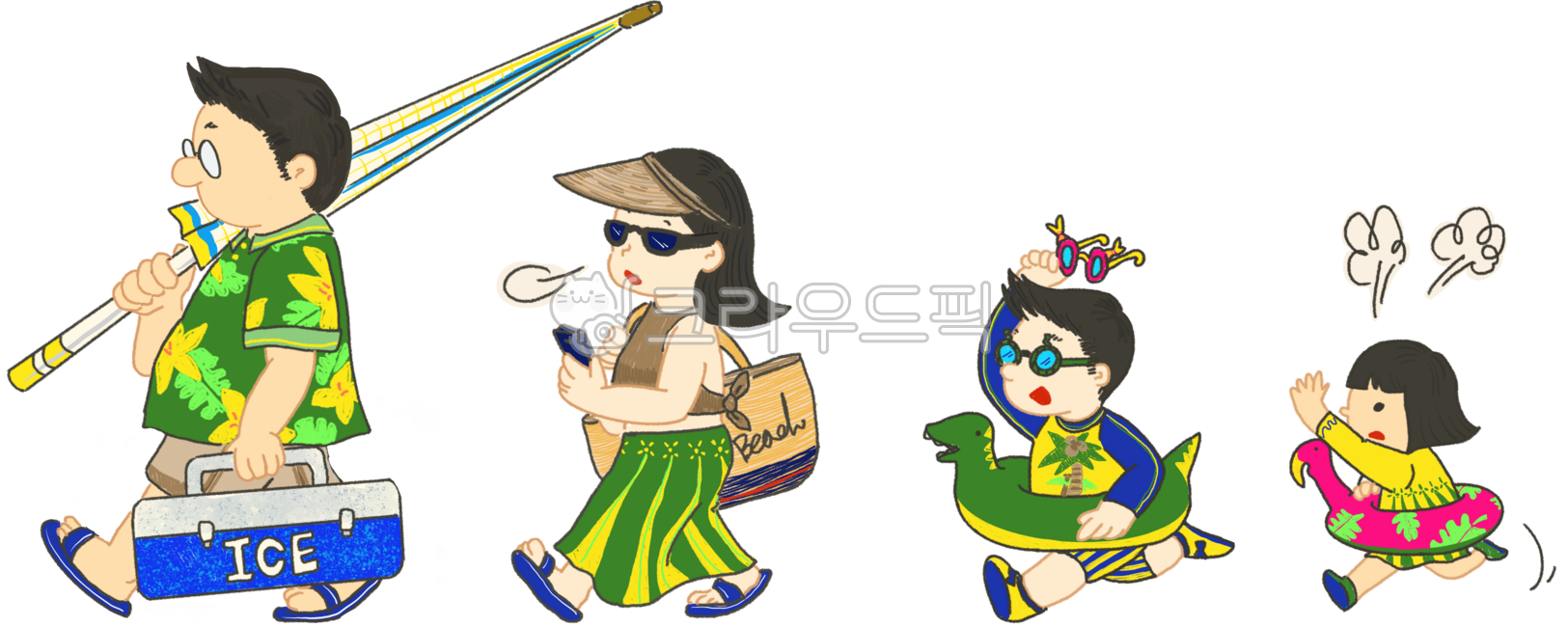 여름휴가가는가족,피서가는가족,해변의가족,걸어가는가족,여행가는가족