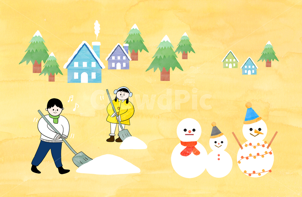 눈사람,집,나무,여자,남자,겨울,감성,겨울,계절,winter,season,자연,풍경,nature,landscape,그래픽,일러스트레이션,graphic,illustration
