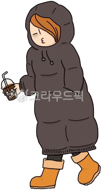 Im dying,Ice americano,padding,I dont want to work,ugg boots,long padding,employee,hood,coat,dark circles,stale,person,Adult,clothing,devastated,female,iced coffee