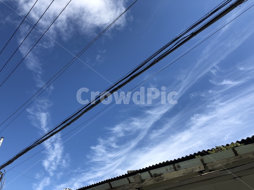 sky,blue sky,city sky,high sky,telegraph pole,flock of clouds,Sky of Autumn