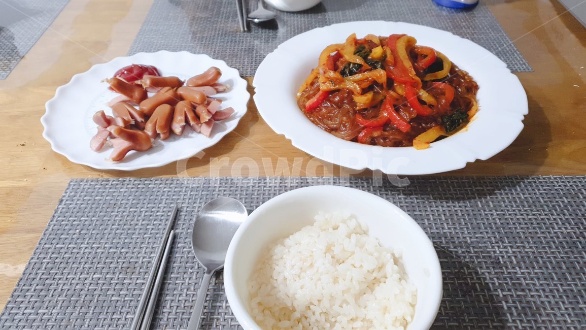 음식,잡채,밥,식사,1인분
