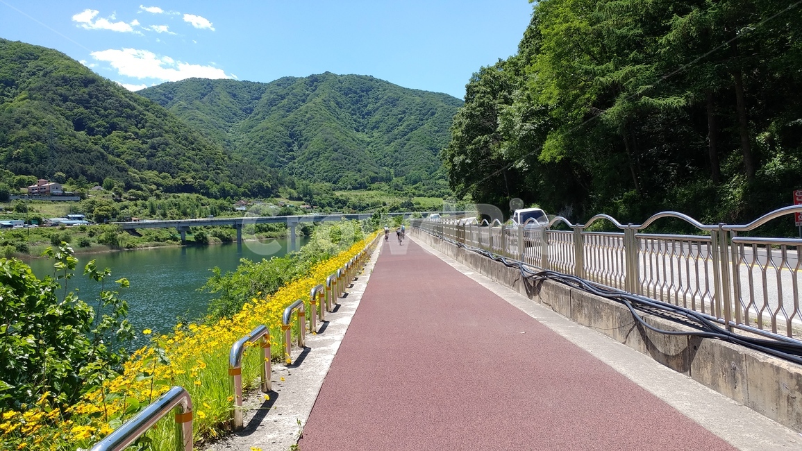 강원도,화천,자전거,여름,자전거길,여름,계절,summer,season,자연,풍경,nature,landscape,railing,난간,handrail,banister,building,건물,bridge,다리