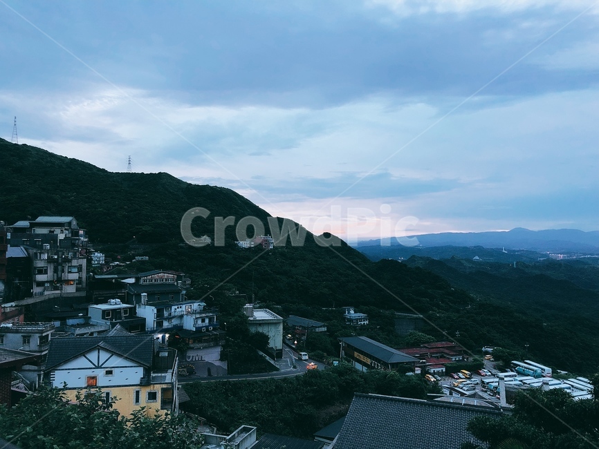 대만,타이베이,산간마을,마을,풍경