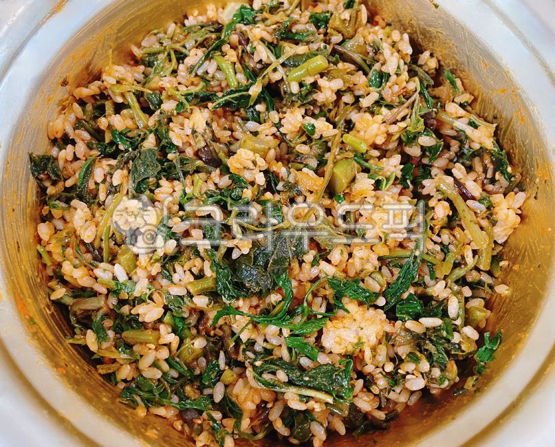 white rice,seasoning,bibimbap,Acanthopanax shoots,water parsley,Aralia,spring greens,groundnut,Yangpooni,Aralia sprouts,tree branches,Chwinamul,rice,food,Yangpuni Bibimbap,meal,Acanthopanax,sesame,Namul Bibimbap,Sesame