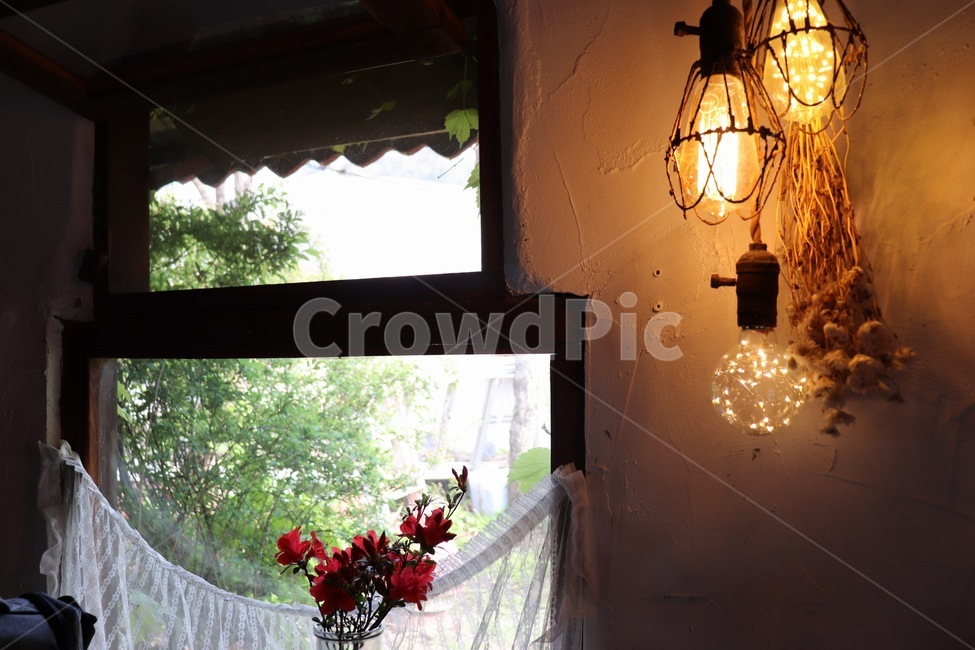 카페,cafe,인테리어,interior,조명,lighting,꽃장식,조명장식,창문,window,레이스,lace
