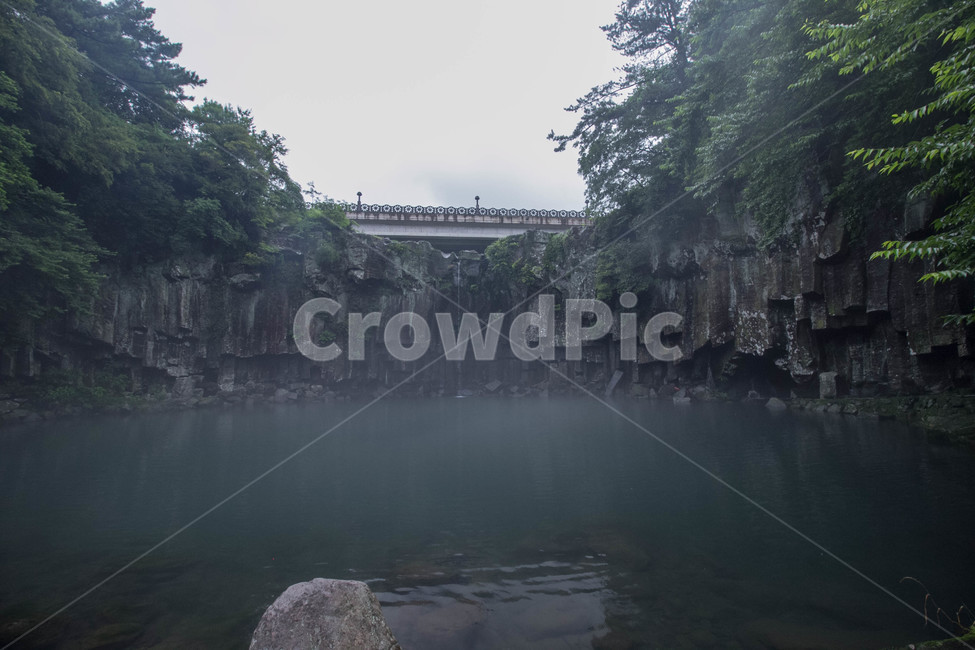 natural scenery,Jeju,nature,waterfall,jeju,Rainy Day,Cheonjeyeon Waterfall,foggy landscape