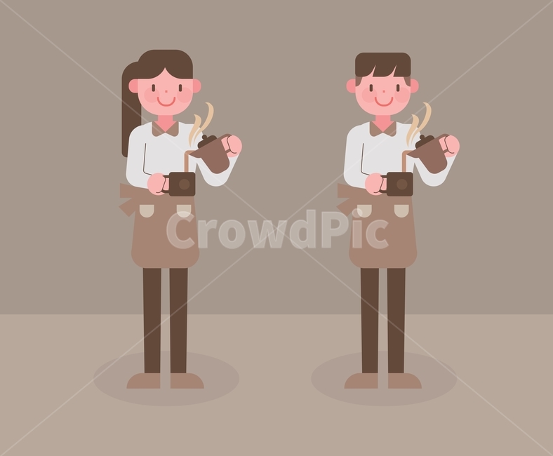 알바,아르바이트,알바생,아르바이트생,직업,직종,대학생,노동,수익,수입,잡,job,사람,돈,방학,상황,포즈,일러스트,벡터,캐릭터,귀여운,심플한,커피,카페,음식,음료,바리스타,앞치마,커피집,직원,스태프,서비스,웃음,여자,남자,젊은,그래픽,일러스트레이션,graphic,illustration