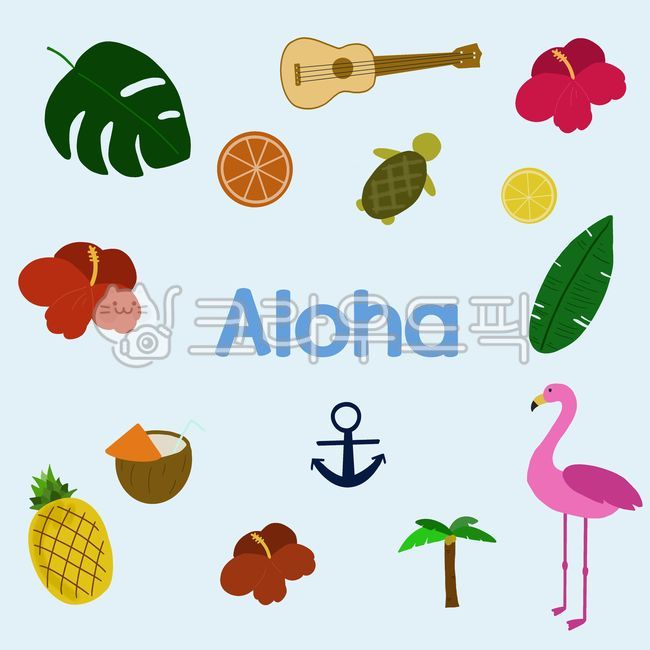 ukulele,aloha,turtle,pineapple,hibiscus,Hawaii,Aloha,flamingo