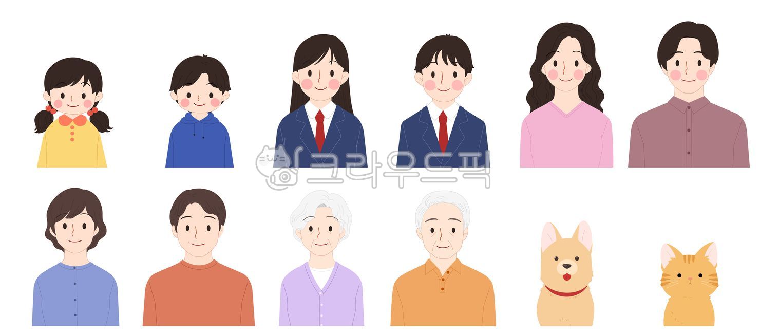가족일러스트,가족아이콘,사람일러스트,사람아이콘,프로필,인물,사람,아이콘,상반신,캐릭터,아동,학생,성인,중년,노인,노부인,중년여성,중년남성,청년,여자,남자,어린이,여학생,남학생,얼굴,일러스트,초상화,세트,심플,아바타