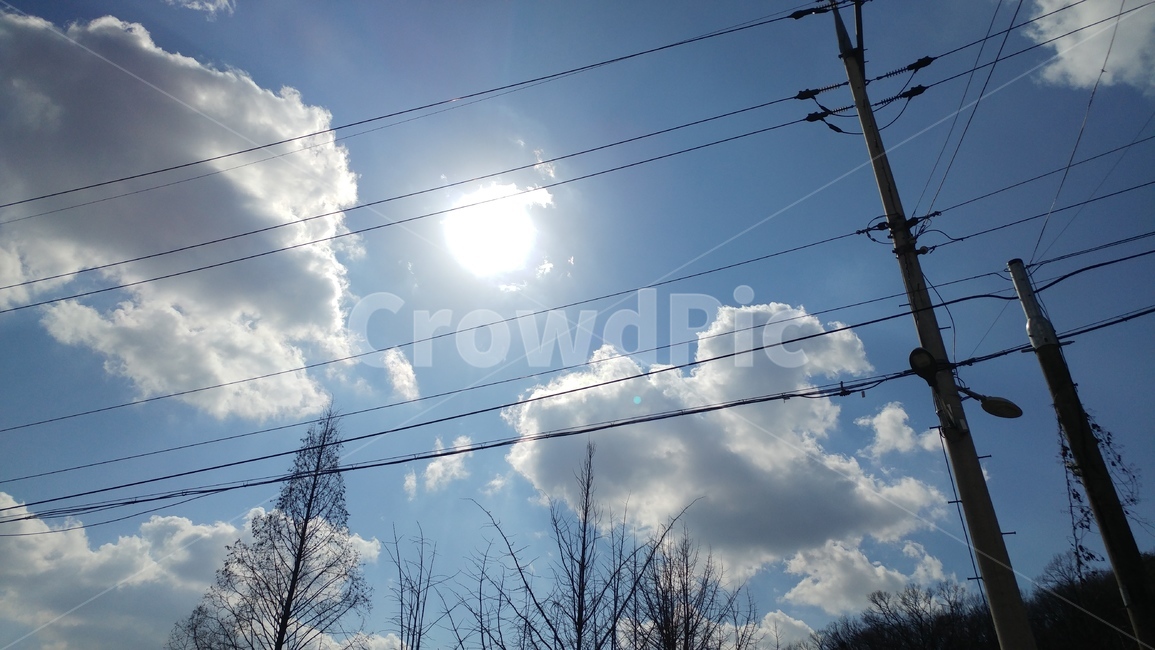 powerlines,전력선,케이블,전신주,맑은하늘,구름,이쁜하늘,태양