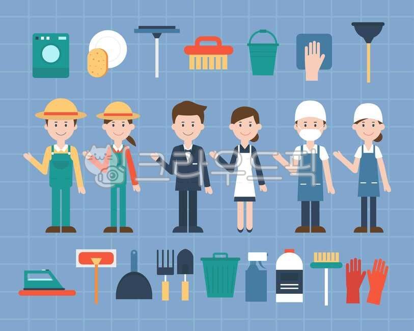 trashcan,shovel,mop,detergent,rubber,drawing,Rubber glove,female,worker,hotelier,Detergent,Character,bucket,Employee,person,job,male,object,washing machine,woman,gloves,Scrubbers,scrubber,hotel,vector,man,human,Office workers,Cleaner,cleaning,pail,trowel,