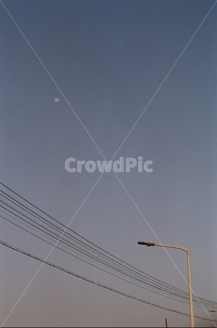 달,가로등,전선,하늘,맑은하늘,제주도,필름카메라,자연,풍경,nature,landscape,야경,밤,nightscape,night