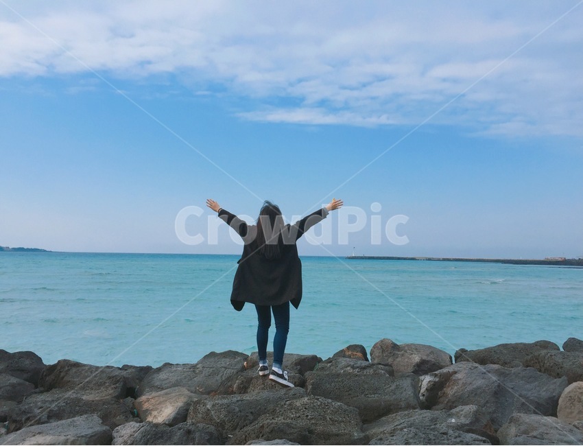 바다,제주도,뒷모습,해변,여자,자유