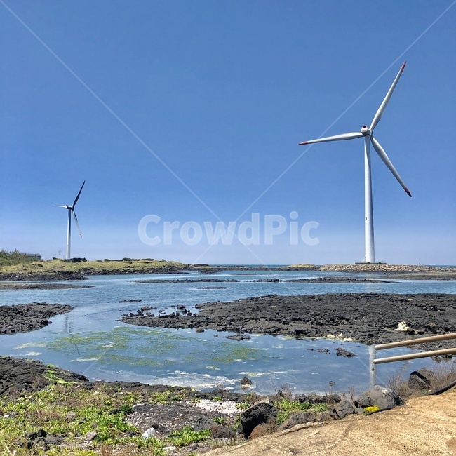 제주도,바닷가,풍차,하늘,풍경